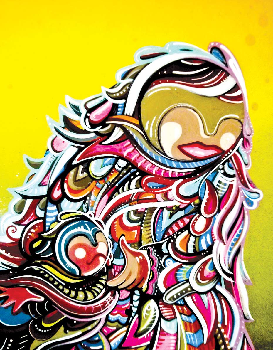 Please enjoy Brett's piece "On The Run" (acrylic on birch panel, 2013) decorating our inside back cover this month.