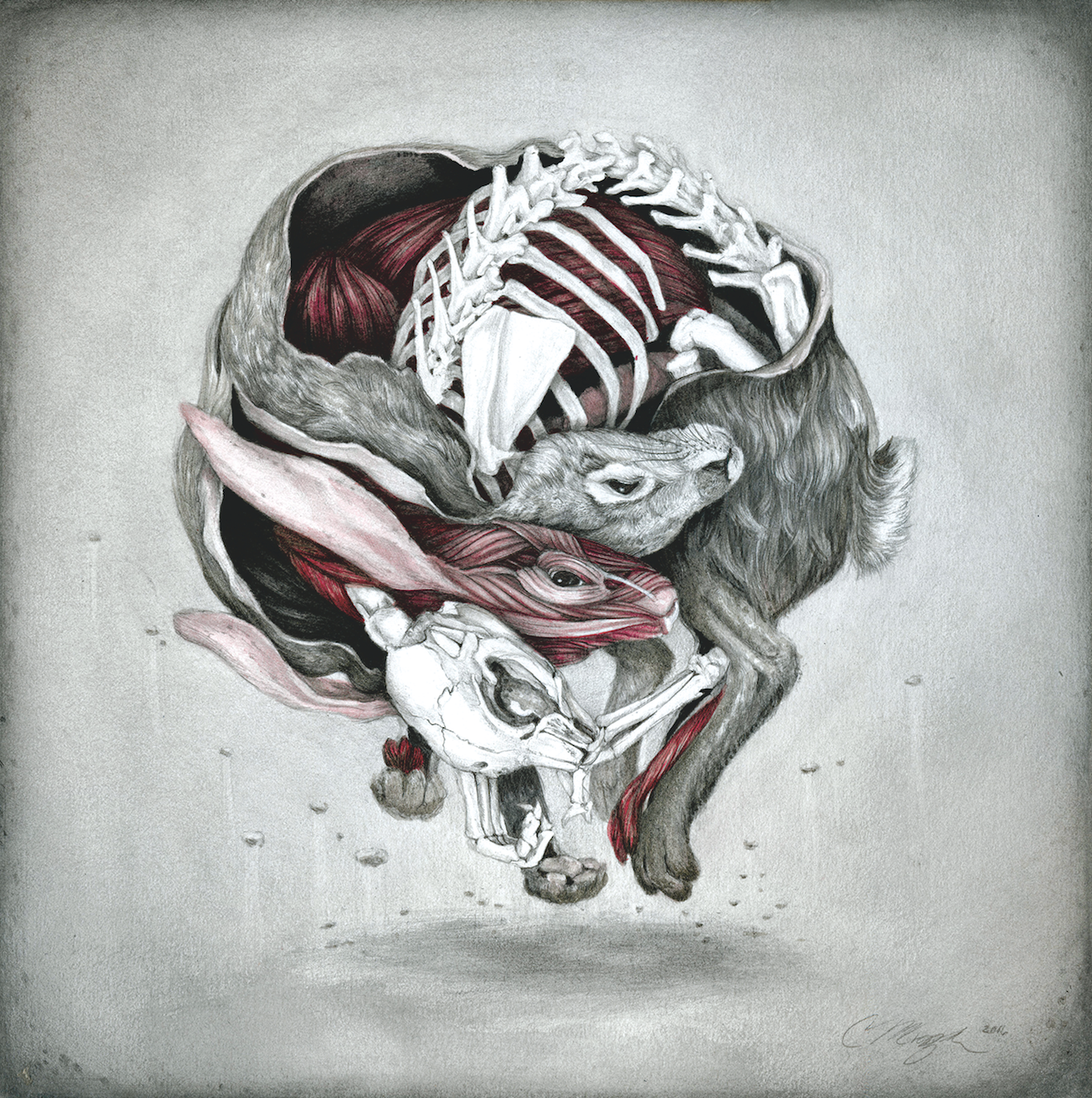 "The Axis of the Interior" ( Graphite and watercolor on paper mounted on a cradled panel, 2016)